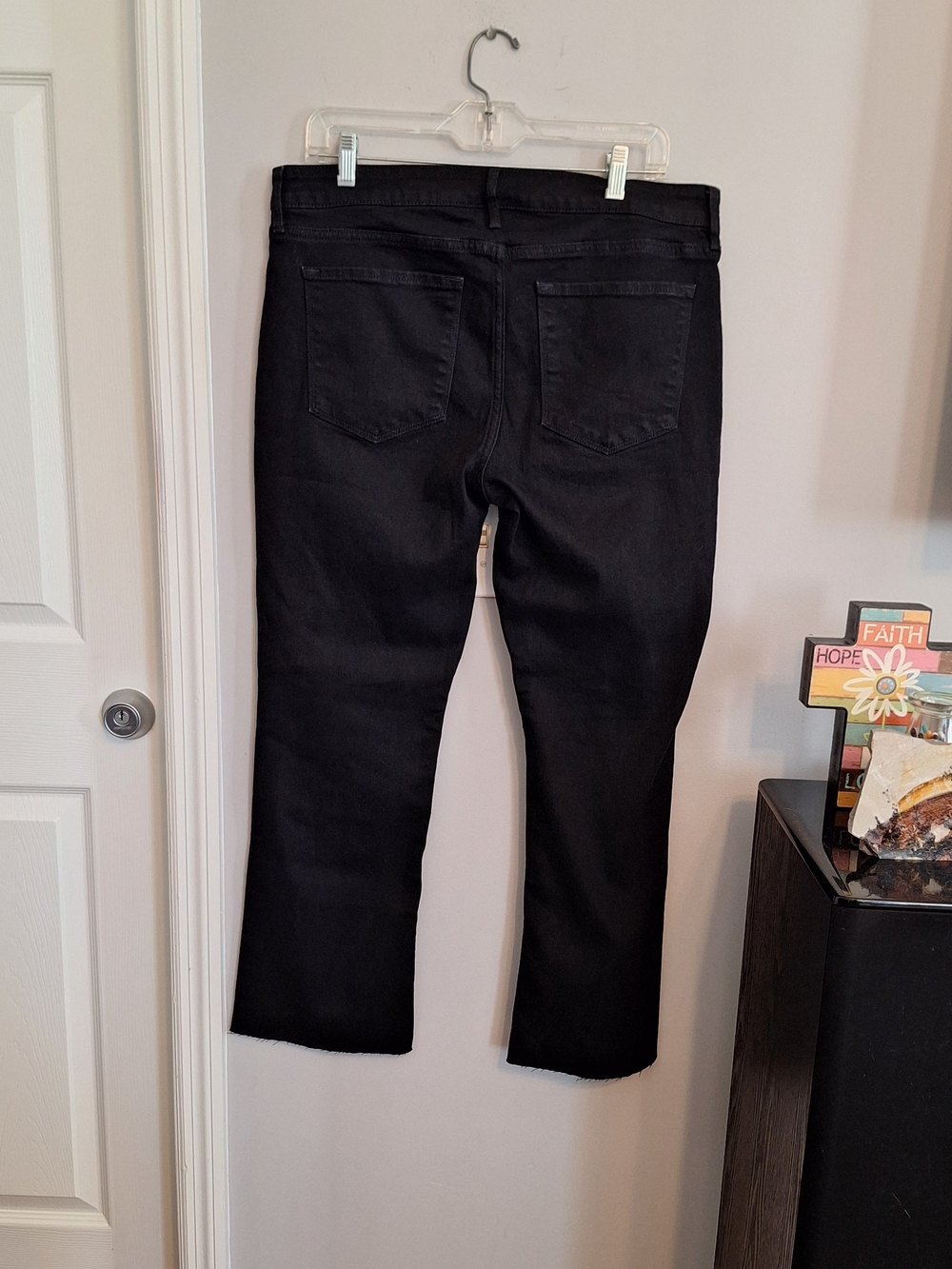 Old Navy Black Denim Mid-Rise Boot-Cut Raw Hem Jeans - Picture 2 of 11
